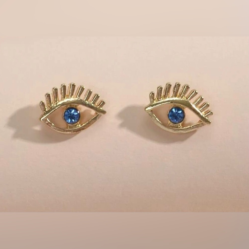“Baby Blue Eyes” Dainty Mini Gold Evil Eye Mati Nazar Periwinkle Sapphire Studs